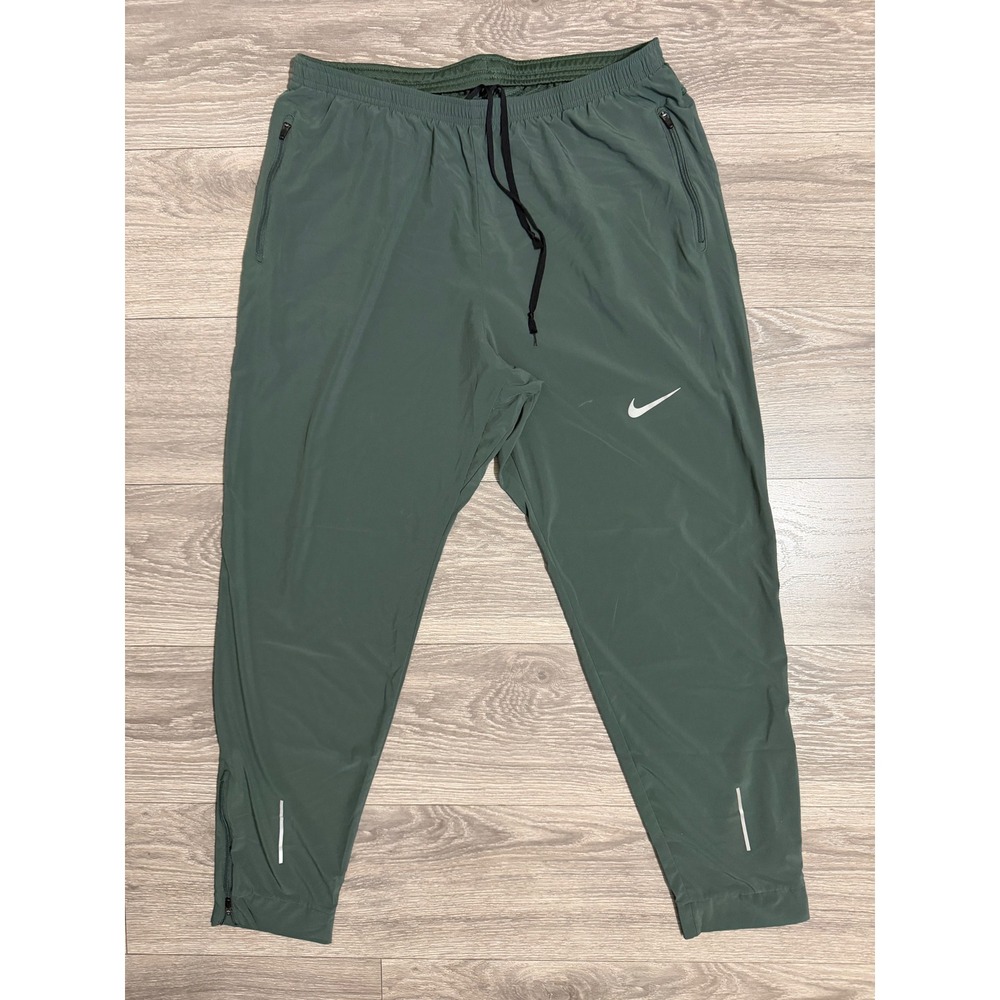 Nike Dri-FIT Mens XL Green Running Pants Zippered Pockets Ankle Zips Joggers